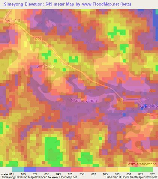 Simeyong,Cameroon Elevation Map