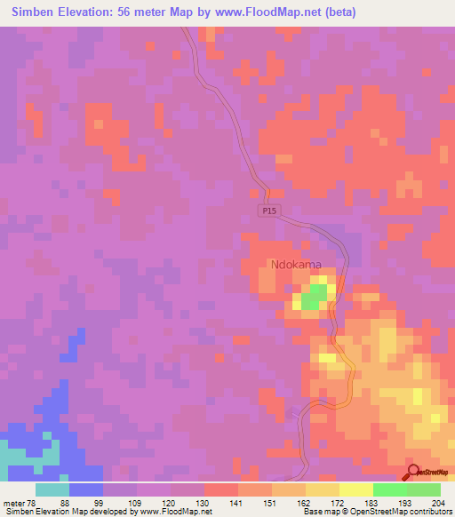 Simben,Cameroon Elevation Map