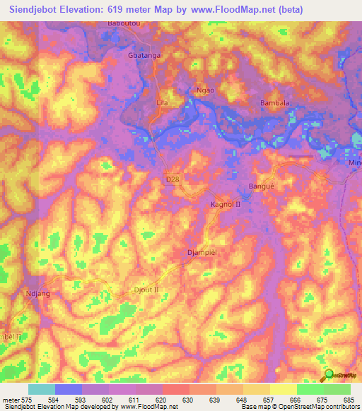 Siendjebot,Cameroon Elevation Map