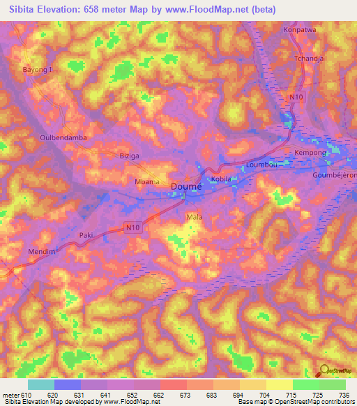 Sibita,Cameroon Elevation Map