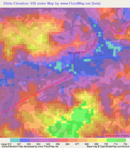 Sibita,Cameroon Elevation Map