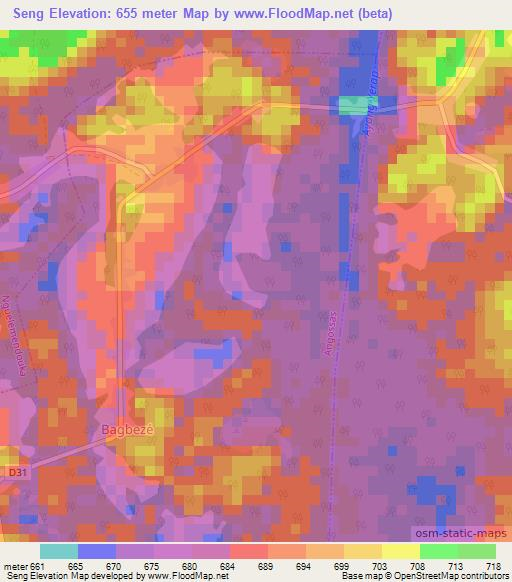 Seng,Cameroon Elevation Map