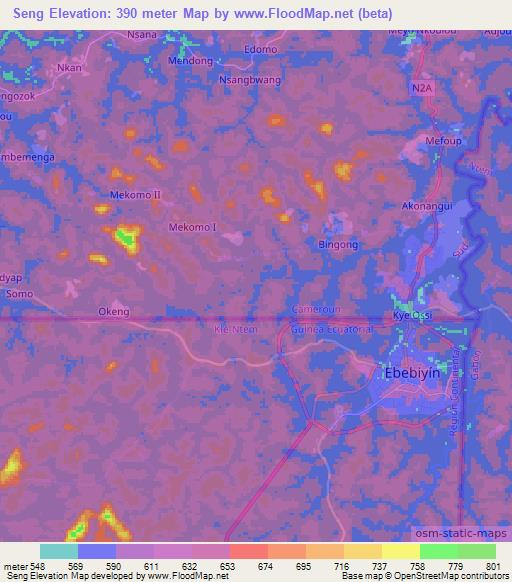 Seng,Cameroon Elevation Map