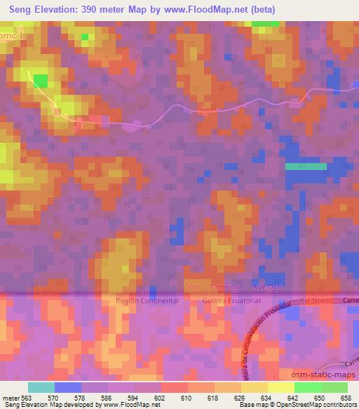 Seng,Cameroon Elevation Map