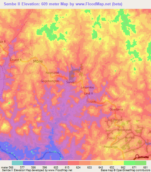 Sembe II,Cameroon Elevation Map