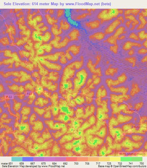 Sele,Cameroon Elevation Map