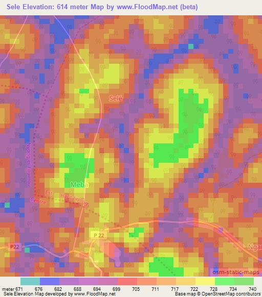 Sele,Cameroon Elevation Map