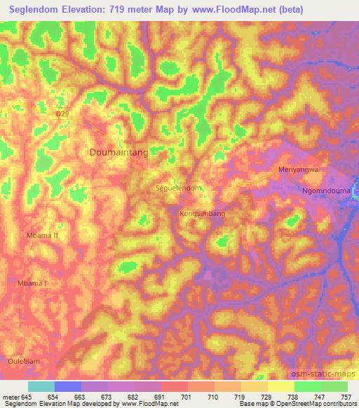 Seglendom,Cameroon Elevation Map