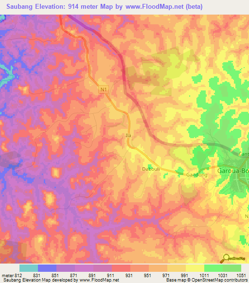 Saubang,Cameroon Elevation Map