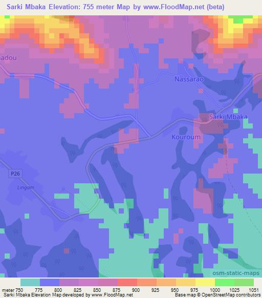 Sarki Mbaka,Cameroon Elevation Map