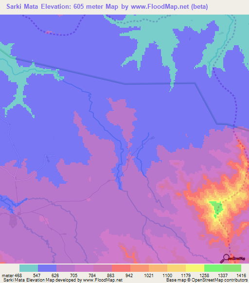 Sarki Mata,Cameroon Elevation Map