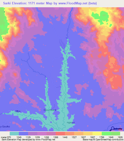 Sarki,Cameroon Elevation Map