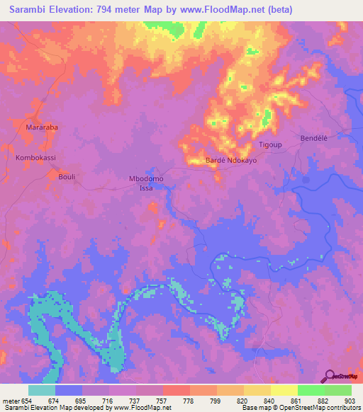 Sarambi,Cameroon Elevation Map