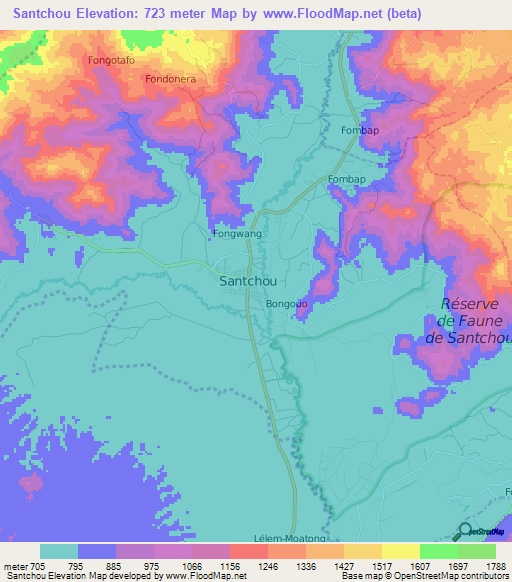 Santchou,Cameroon Elevation Map