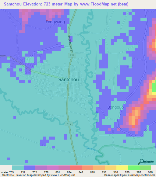 Santchou,Cameroon Elevation Map