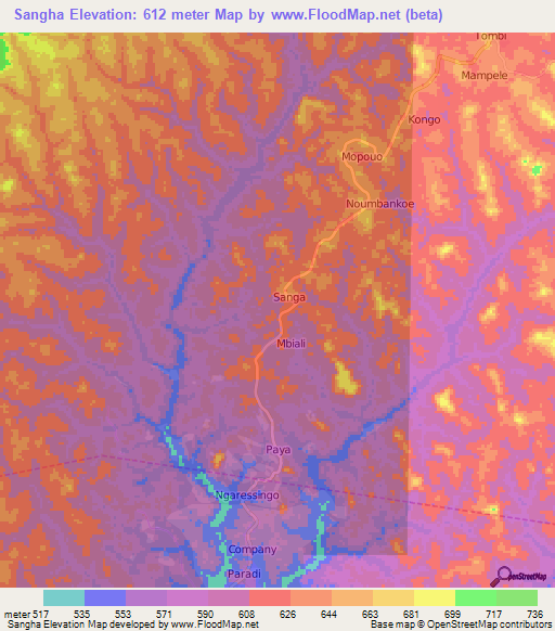 Sangha,Cameroon Elevation Map