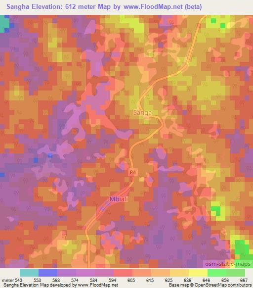 Sangha,Cameroon Elevation Map