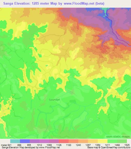 Sanga,Cameroon Elevation Map