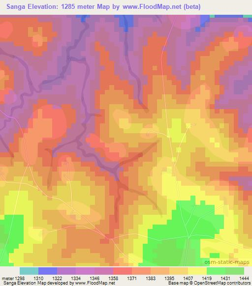 Sanga,Cameroon Elevation Map