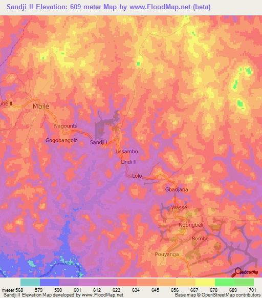 Sandji II,Cameroon Elevation Map