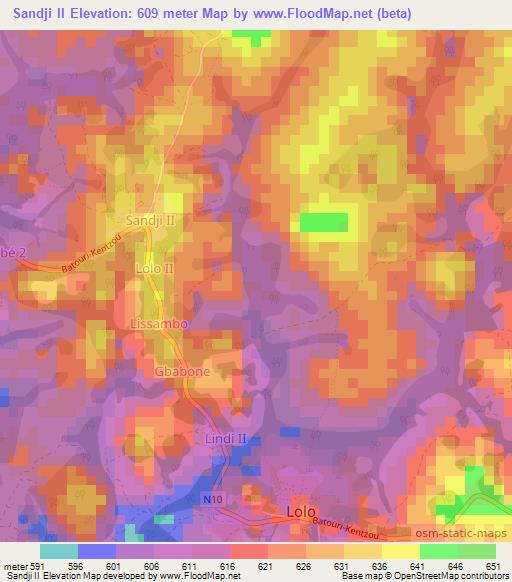 Sandji II,Cameroon Elevation Map