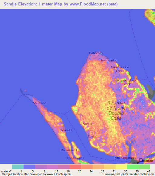 Sandje,Cameroon Elevation Map