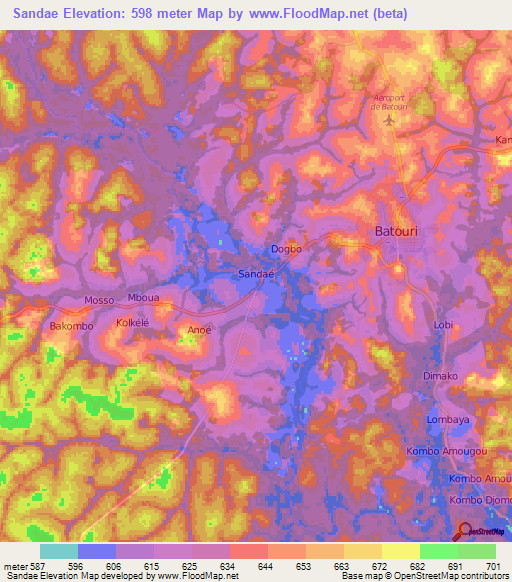 Sandae,Cameroon Elevation Map