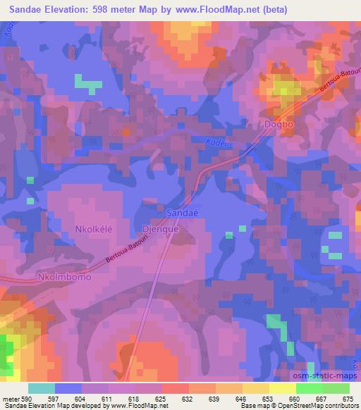 Sandae,Cameroon Elevation Map