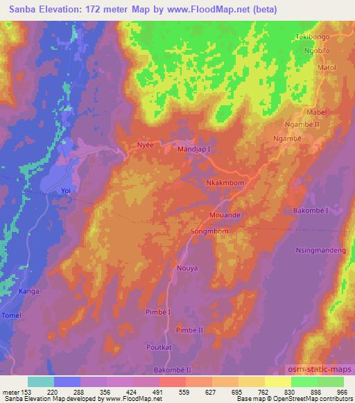 Sanba,Cameroon Elevation Map