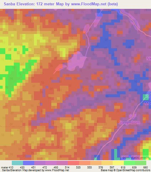 Sanba,Cameroon Elevation Map