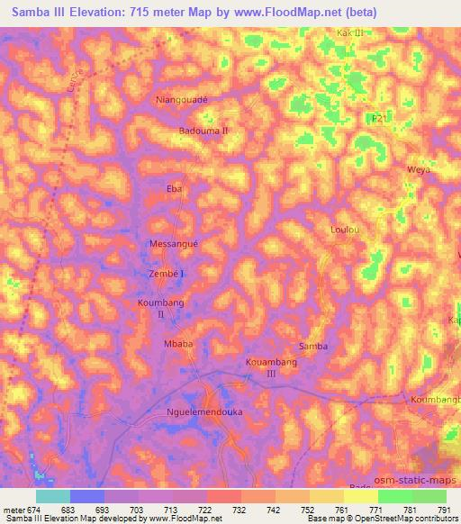 Samba III,Cameroon Elevation Map