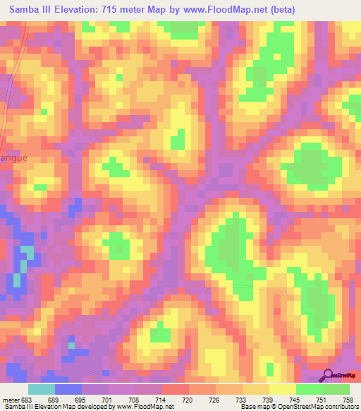 Samba III,Cameroon Elevation Map