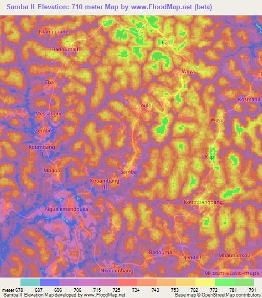 Samba II,Cameroon Elevation Map