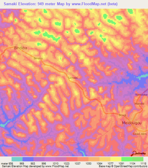 Samaki,Cameroon Elevation Map