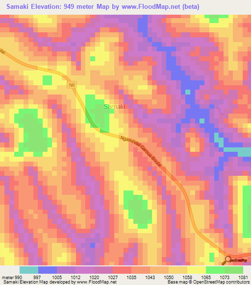 Samaki,Cameroon Elevation Map