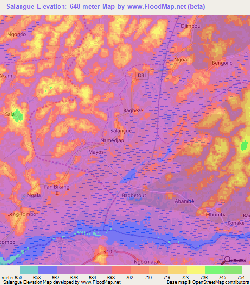 Salangue,Cameroon Elevation Map