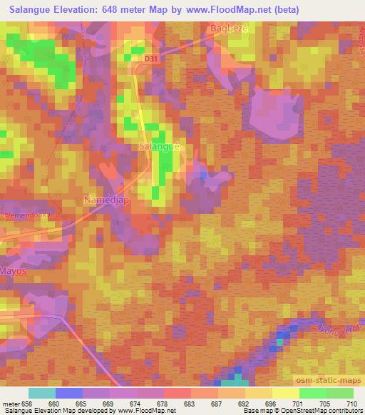 Salangue,Cameroon Elevation Map