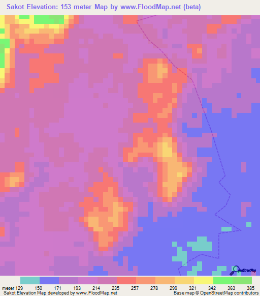 Sakot,Cameroon Elevation Map