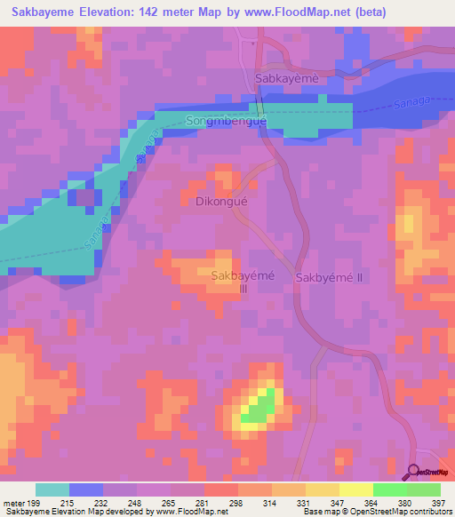 Sakbayeme,Cameroon Elevation Map