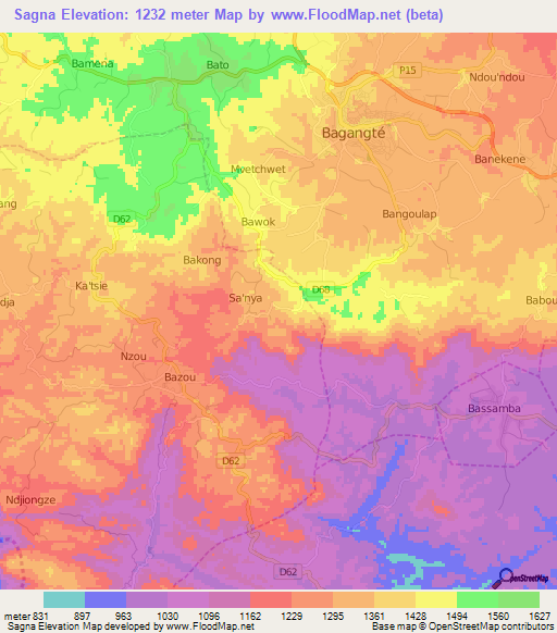 Sagna,Cameroon Elevation Map