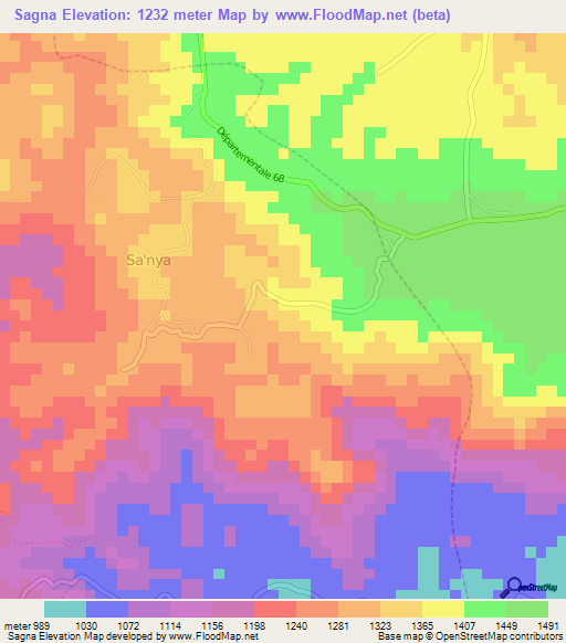 Sagna,Cameroon Elevation Map