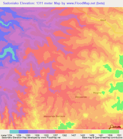 Sadoniako,Cameroon Elevation Map