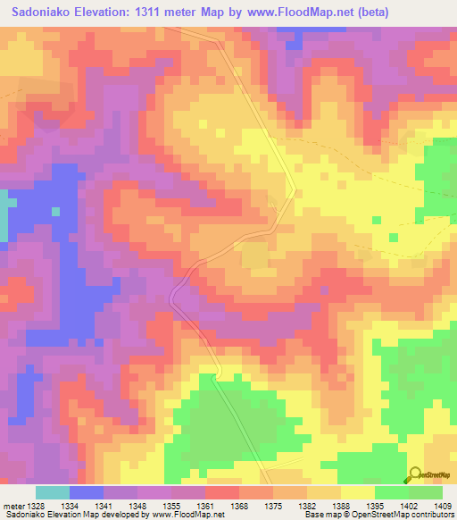 Sadoniako,Cameroon Elevation Map