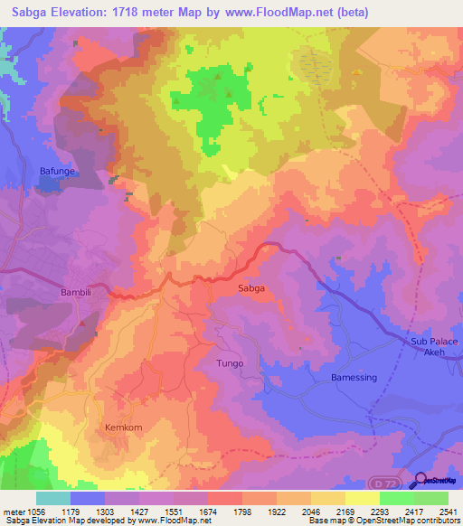 Sabga,Cameroon Elevation Map