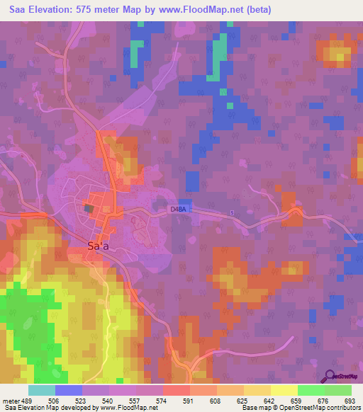 Saa,Cameroon Elevation Map