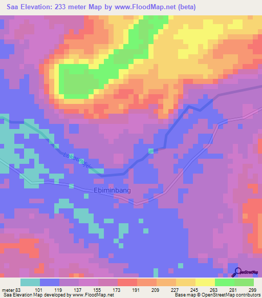 Saa,Cameroon Elevation Map