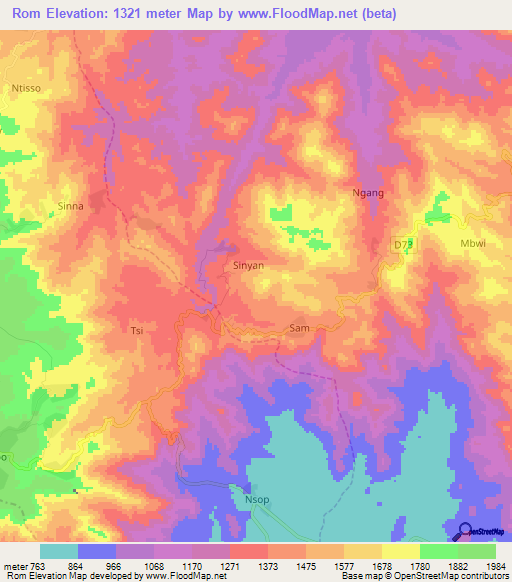 Rom,Cameroon Elevation Map