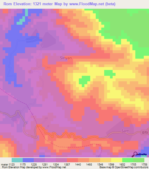 Rom,Cameroon Elevation Map