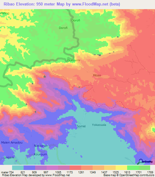 Ribao,Cameroon Elevation Map