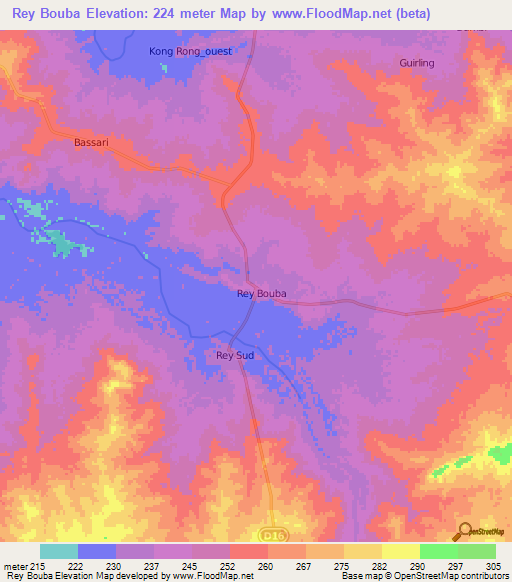 Rey Bouba,Cameroon Elevation Map